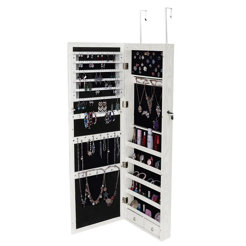 Wall Door Mounted Mirror Jewelry Storage Cabinet Accessories Package Lockable Armoire Organizer with LED Light Home Furniture