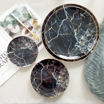 Multi-size Nordic Creative Black Marble Ceramic Plate Household Kitchen Supplies Bone China Western Steak Salad Plate Dish Tray 
Multi-size Nordic Creative Black Marble Ceramic Plate Household Kitchen Supplies Bone China Western Steak Salad Plate Dish Tray