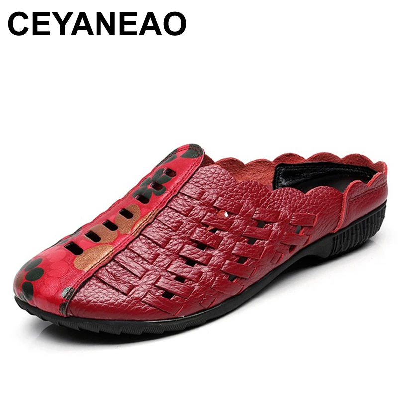 

CEYANEAO новые тапочки для мамы с модными вырезами; Женские тапочки из натуральной кожи; Мягкая удобная повседневная обувь большой Размеры женская обувь