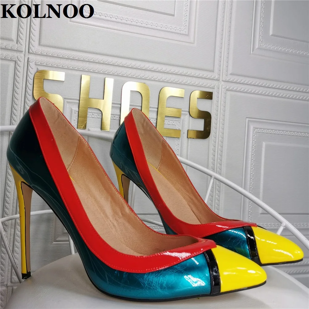 

Женские туфли-лодочки ручной работы KOLNOO на шпильках, кожаные Лоскутные туфли без шнурков, с острым носком, для офиса, работы, вечеринки, модная обувь