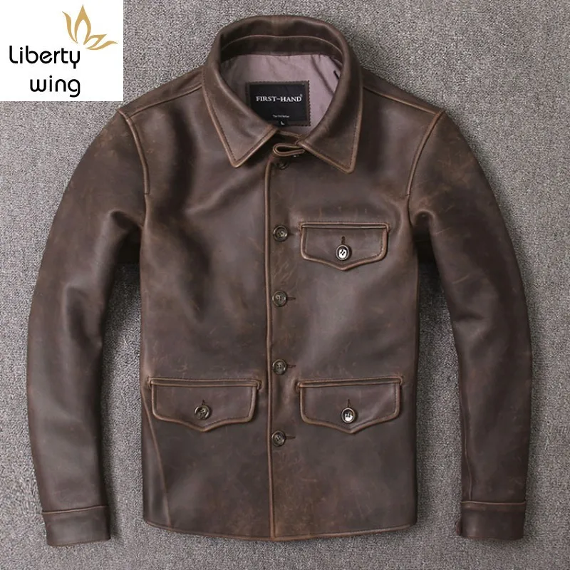 Casual Genuine Horse Leather Mens Jacket Luxury Designer Turn-down Collar Male Horsehide Coat Black Pockets Buttons
Casual Genuine Horse Leather Mens Jacket Luxury Designer Turn-down Collar Male Horsehide Coat Black Pockets Buttons