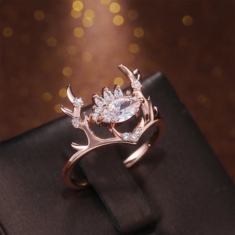 Waliicorners Elk Women Ring Rose Gold Color Cute Antler Crystal Zirconia Christmas Party Present Rings 7 He230349bd6c94e1291fddbaf7c8f6b59O