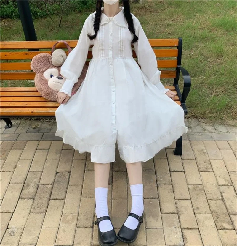 Japanese Fashion Sweet Kawaii Elegant White Dress 2020 Autumn Peter Pan Collar Long Sleeve A-Line Loose Dresses Woman Clothing
Japanese Fashion Sweet Kawaii Elegant White Dress 2020 Autumn Peter Pan Collar Long Sleeve A-Line Loose Dresses Woman Clothing