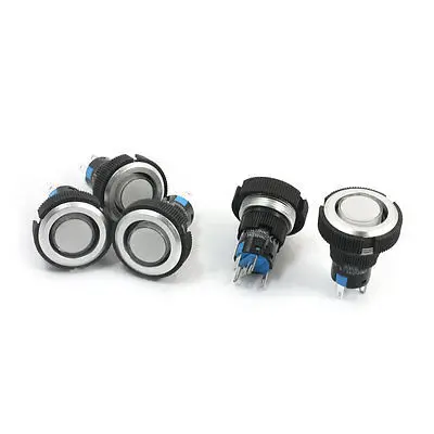 5 Pcs 22mm Thread SPDT Self-Locking Warm White Light Push Button Switch 24V