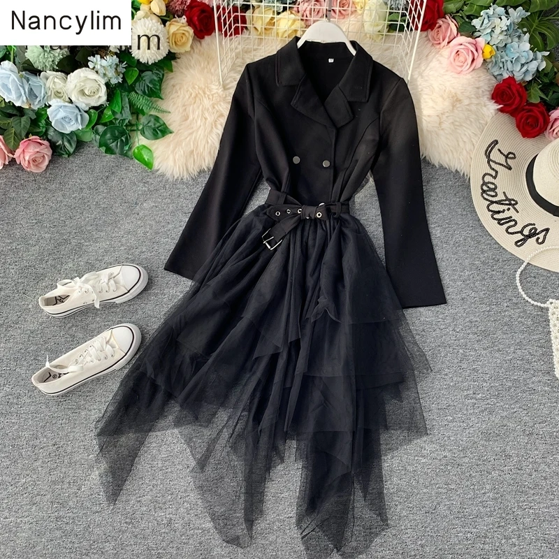 Irregular Mesh Patch High Waist Slimming Dress Women Autumn Winter Temperament Belt Waist Solid Color White Dresses Femme Dress
Irregular Mesh Patch High Waist Slimming Dress Women Autumn Winter Temperament Belt Waist Solid Color White Dresses Femme Dress