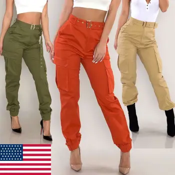 

Fashion Women's Jogger Military Combat Trouser Ladies Cargo Pants Girls High Waist Sashes Loose Comfortable Army Trousers