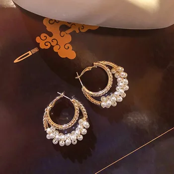 Korea Earring Gold Multi-layer Metal Curved Pearl Earrings For Women Girl Lines Round Circle Earrings Wedding Jewelry Pendientes 
Korea Earring Gold Multi-layer Metal Curved Pearl Earrings For Women Girl Lines Round Circle Earrings Wedding Jewelry Pendientes