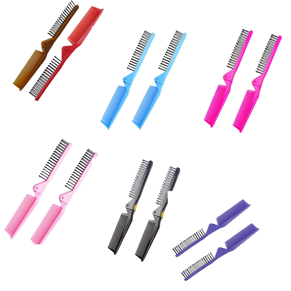 Foldable Travel Pocket Hair Comb & Brush, Pocket Comb Coarse/Fine for Men Women, Set of 2 Foldable Travel Pocket Hair Comb & Brush, Pocket Comb Coarse/Fine for Men Women, Set of 2