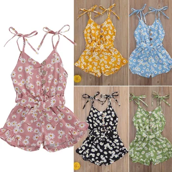 2020 Summer Toddler Baby Girls Sweet Rompers Flowers Print Sleeveless V Neck Belt Chiffon Jumpsuits 5 Colors 
2020 Summer Toddler Baby Girls Sweet Rompers Flowers Print Sleeveless V Neck Belt Chiffon Jumpsuits 5 Colors