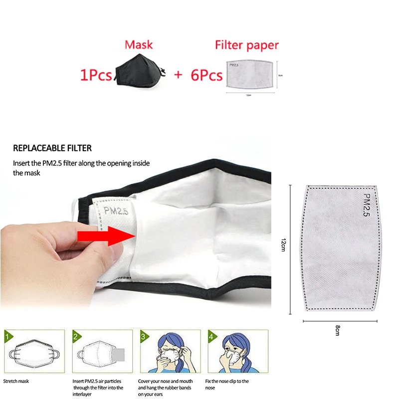 1pcs Mask + 6pcs filter paper PM2.5 mouth Mask anti dust mask filter Windproof Mouth-muffle bacteria proof Flu Face masks Care
1pcs Mask + 6pcs filter paper PM2.5 mouth Mask anti dust mask filter Windproof Mouth-muffle bacteria proof Flu Face masks Care