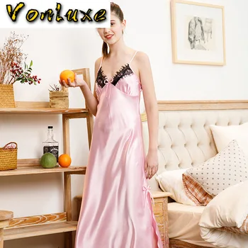 Nightgown Women Sexy Lace Silk Satin Nightdress Long Lingerie Robe Kimono Bride Sleepwear Lady Nightwear Gown Sleep Dress Female 
Nightgown Women Sexy Lace Silk Satin Nightdress Long Lingerie Robe Kimono Bride Sleepwear Lady Nightwear Gown Sleep Dress Female
