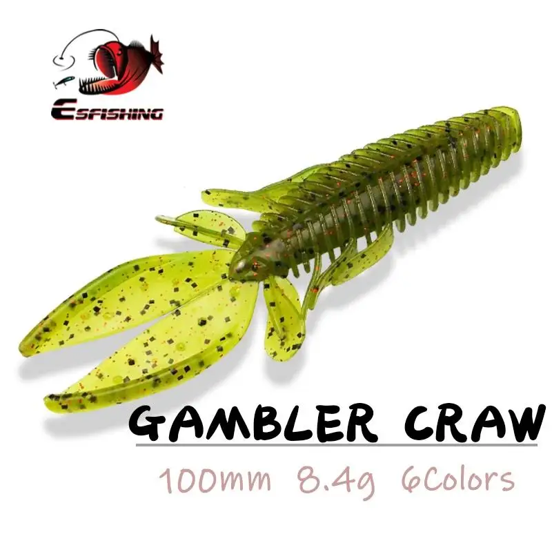 ESFISHING рыболовные приманки геймбер Craw 6 шт. 100 мм Мягкая приманка для ловли карпа