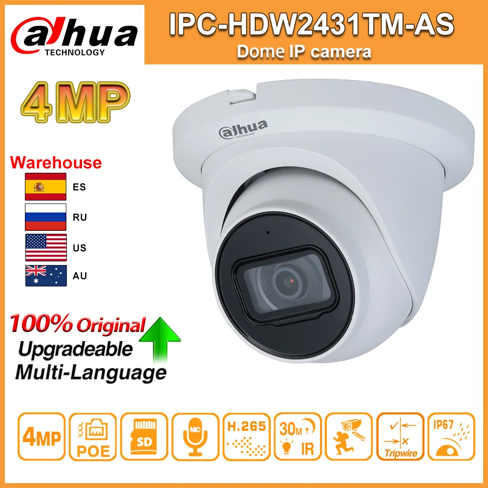 Dahua оригинальный IPC-HDW2431TM-AS 4MP HD POE Встроенный микрофон SD слот для карт H.265 IP67 30 м ИК