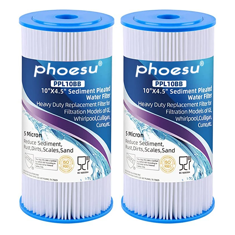 

10" x 4.5" Whole House Pleated Washable Filter, Replacement Cartridge for GE FXHSC, Culligan R50-BBSA, Pentek R50-BB, Pack of 2