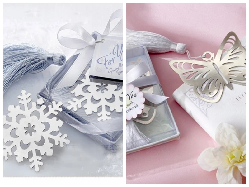 

(25 Pcs/lot) Silver Snowflake bookmark gift and Butterfly wedding bookmark favors for Bridal showers Party gifts and Wedding