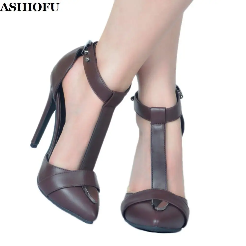 

ASHIOFU Handmade Women's High Heel Pumps T-strap Party Prom Dress Shoes Stiletto Evening Club Fashion Court Pumps Shoes XD363