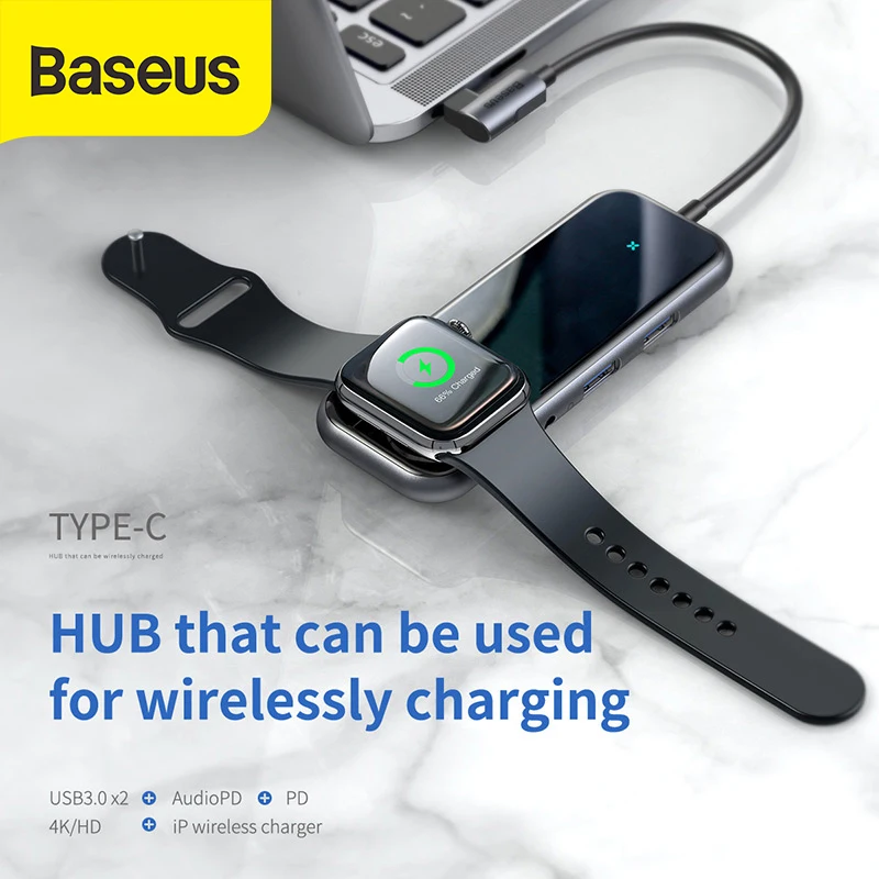 Baseus USB C Hub with Wireless Charger for iWatch Type C Usb Hub to USB 3.0 HDMI for Macbook Pro with 3.5mm Audio Jack
Baseus USB C Hub with Wireless Charger for iWatch Type C Usb Hub to USB 3.0 HDMI for Macbook Pro with 3.5mm Audio Jack