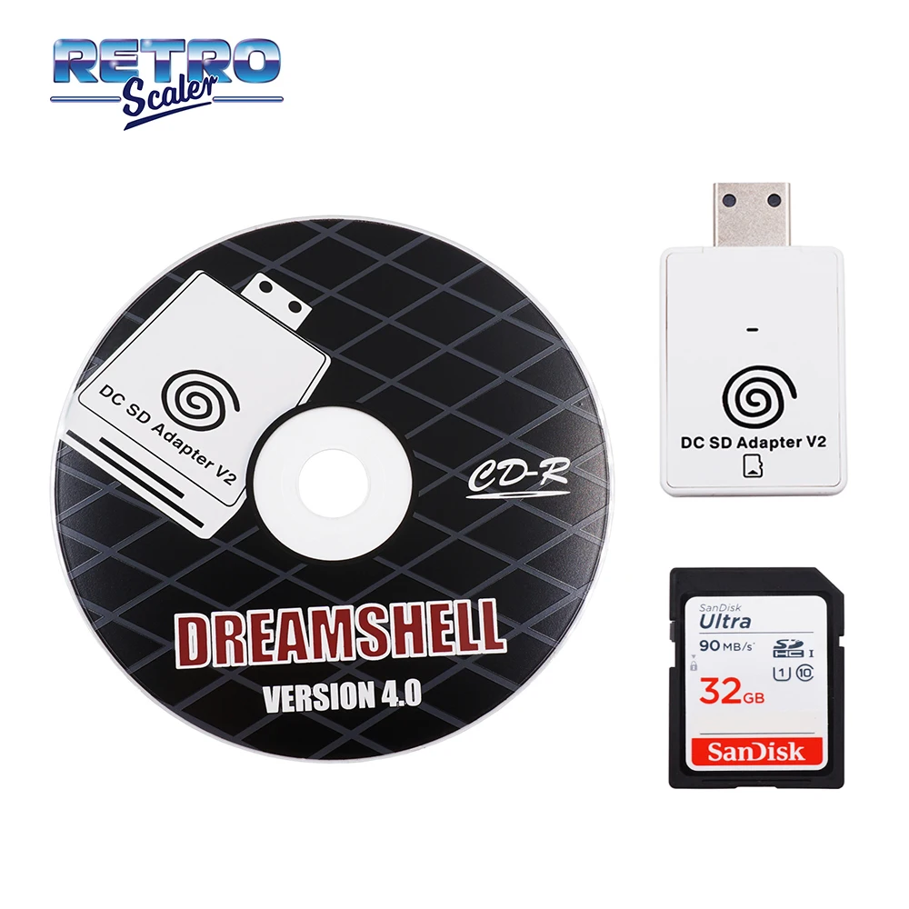 RetroScaler SD Card Reader Adapter+CD with DreamShell_Boot_Loader for DC Dreamcast Game Console+32GB SD Card with DC games
RetroScaler SD Card Reader Adapter+CD with DreamShell_Boot_Loader for DC Dreamcast Game Console+32GB SD Card with DC games