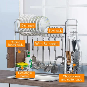 New High Quality 304 Stainless Steel Sink Drain Rack Kitchen Shelf Over Sink Bowl Plate Dish Rack Kitchen Organizer with 8 Hooks
New High Quality 304 Stainless Steel Sink Drain Rack Kitchen Shelf Over Sink Bowl Plate Dish Rack Kitchen Organizer with 8 Hooks