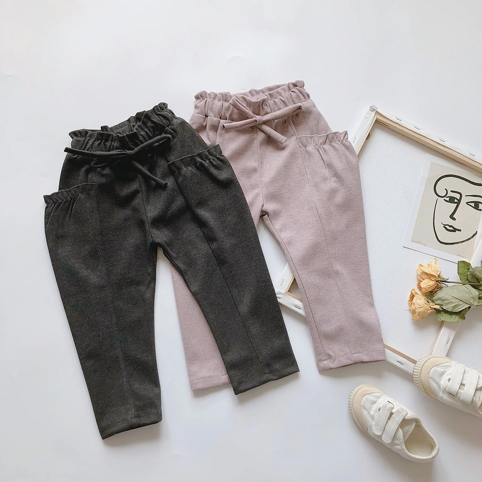 2019 Autumn and Winter New Arrival Korean style casual pure color long pants with pockets for fashion sweet baby girls | Мать и ребенок