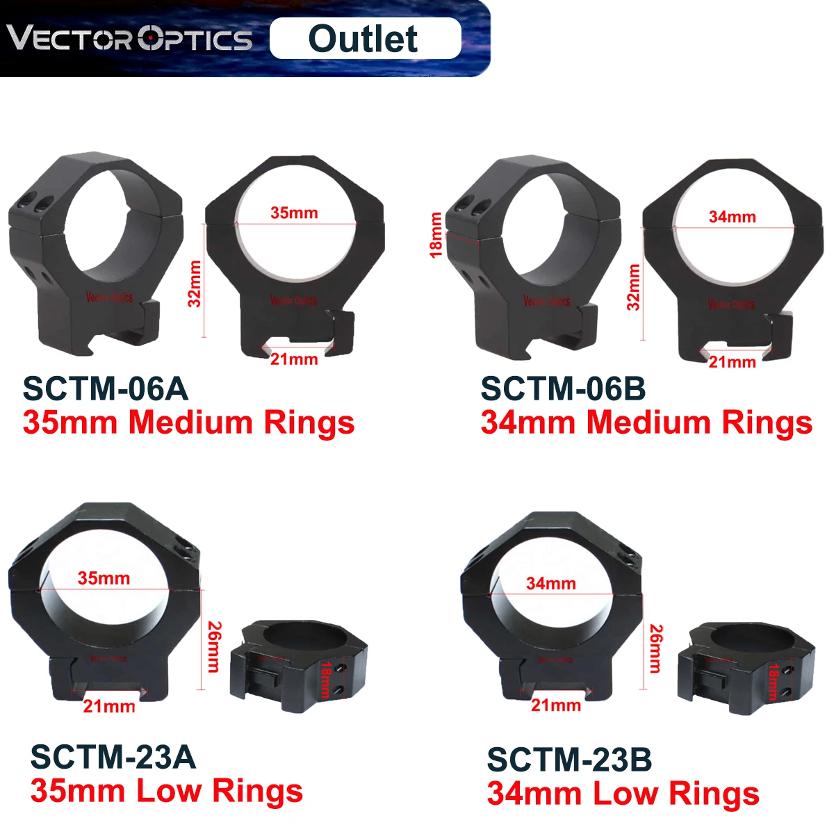 Кольцо для прицела Vector Optics 34 мм/35 мм крепление охотничьей винтовки страйкбола