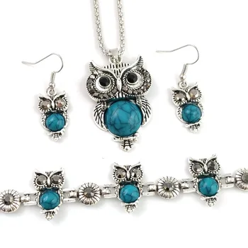 TSHOU394 Retro jewelry set ethnic style turquoise owl pendant inlaid earrings necklace bracelet female jewelry
TSHOU394 Retro jewelry set ethnic style turquoise owl pendant inlaid earrings necklace bracelet female jewelry