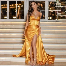 Spaghetti Straps Sweetheart Evening Dresses Sexy Long Satin Prom Party Gowns Sweep Train High Slit Dress For Woman 2022 New
Spaghetti Straps Sweetheart Evening Dresses Sexy Long Satin Prom Party Gowns Sweep Train High Slit Dress For Woman 2022 New