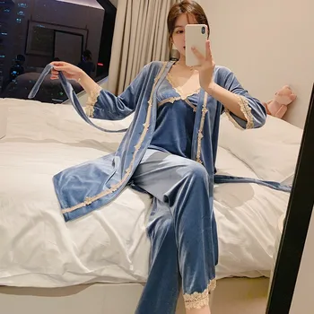 Velour Women Pajamas Set Autumn New 3PCS Sleepwear Sexy Lace Trim SLeep Set Female Velvet Pyjamas Suit Casual Home Clothes
Velour Women Pajamas Set Autumn New 3PCS Sleepwear Sexy Lace Trim SLeep Set Female Velvet Pyjamas Suit Casual Home Clothes