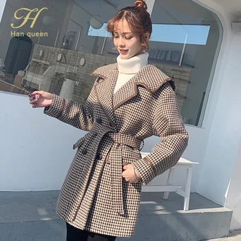 H Han Queen Women Plaid Blazer Coat Double breasted Korean Simple Lace-up Female Suit Jackets Autumn Vintage Blazers Outwear New
H Han Queen Women Plaid Blazer Coat Double breasted Korean Simple Lace-up Female Suit Jackets Autumn Vintage Blazers Outwear New