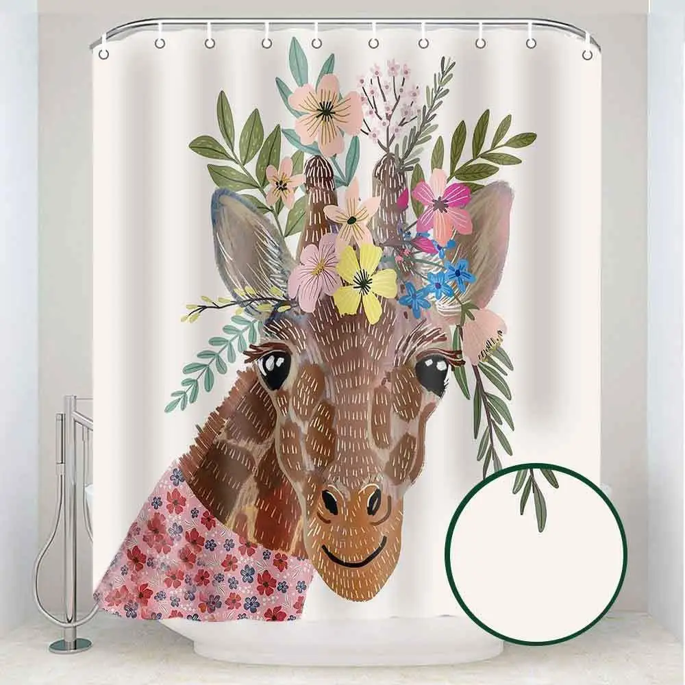 Giraffe Shower Curtain Funny Colorful Watercolor Animlas Flowers Zoo Scene in Spring Vivid Painting Art Fabric Bathroom Decor
Giraffe Shower Curtain Funny Colorful Watercolor Animlas Flowers Zoo Scene in Spring Vivid Painting Art Fabric Bathroom Decor
