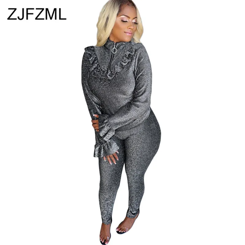 Lurex Velvet Causal 2 Piece Set Outfits Women Long Flare Sleeve Ruffles Zipper Top and Pencil Pants Plus Size Two Piece Sets
Lurex Velvet Causal 2 Piece Set Outfits Women Long Flare Sleeve Ruffles Zipper Top and Pencil Pants Plus Size Two Piece Sets