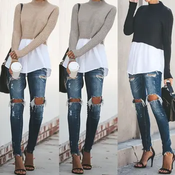 Womens Autumn 2 In 1 Patchwork Pullover Tops Ribbed Knitted Long Sleeve Sweater Button Down Layered Shirt Blouse Hem Jumper
Womens Autumn 2 In 1 Patchwork Pullover Tops Ribbed Knitted Long Sleeve Sweater Button Down Layered Shirt Blouse Hem Jumper