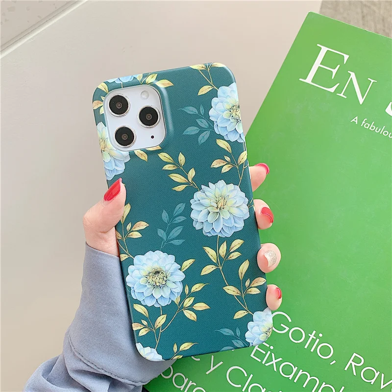 INS Plants flower painted Case for iphone 12 12Pro Max 11 11Pro X XR XS Max 7 8 Plus SE Matte soft silicone case Cover capa