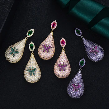 

missvikki Luxury Butterfly Purple Pink For Women Waterdrop Pendant Earrings Party Gift Brincos super Accessories High Quality