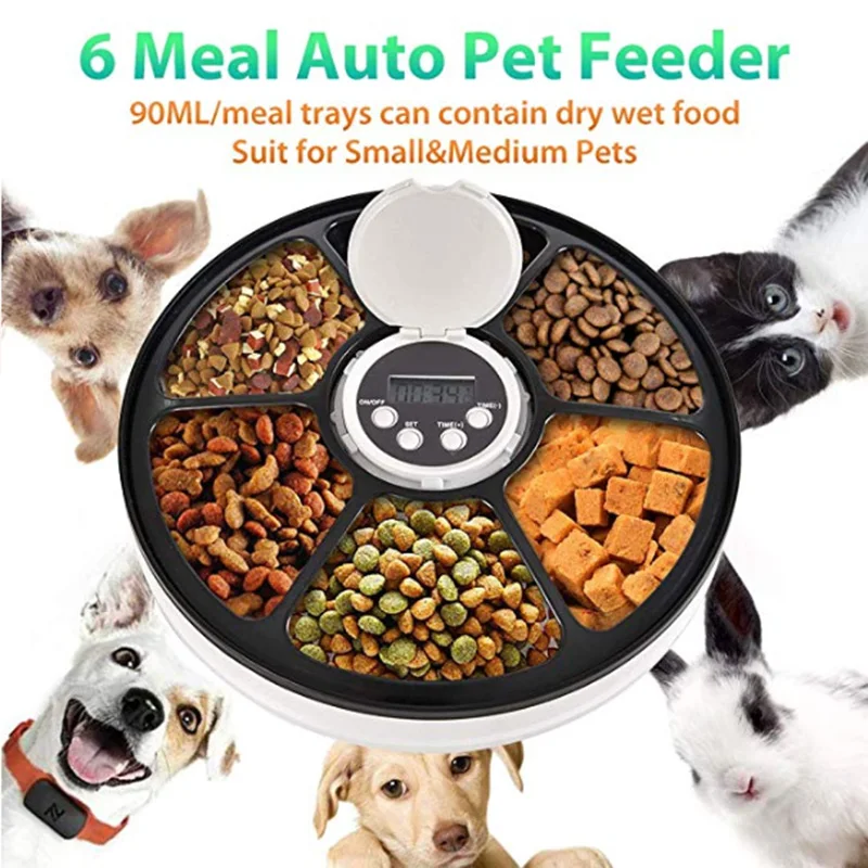 Pet Automatic Feeder For Cats Dogs Timed Food Dispenser 6 Meal