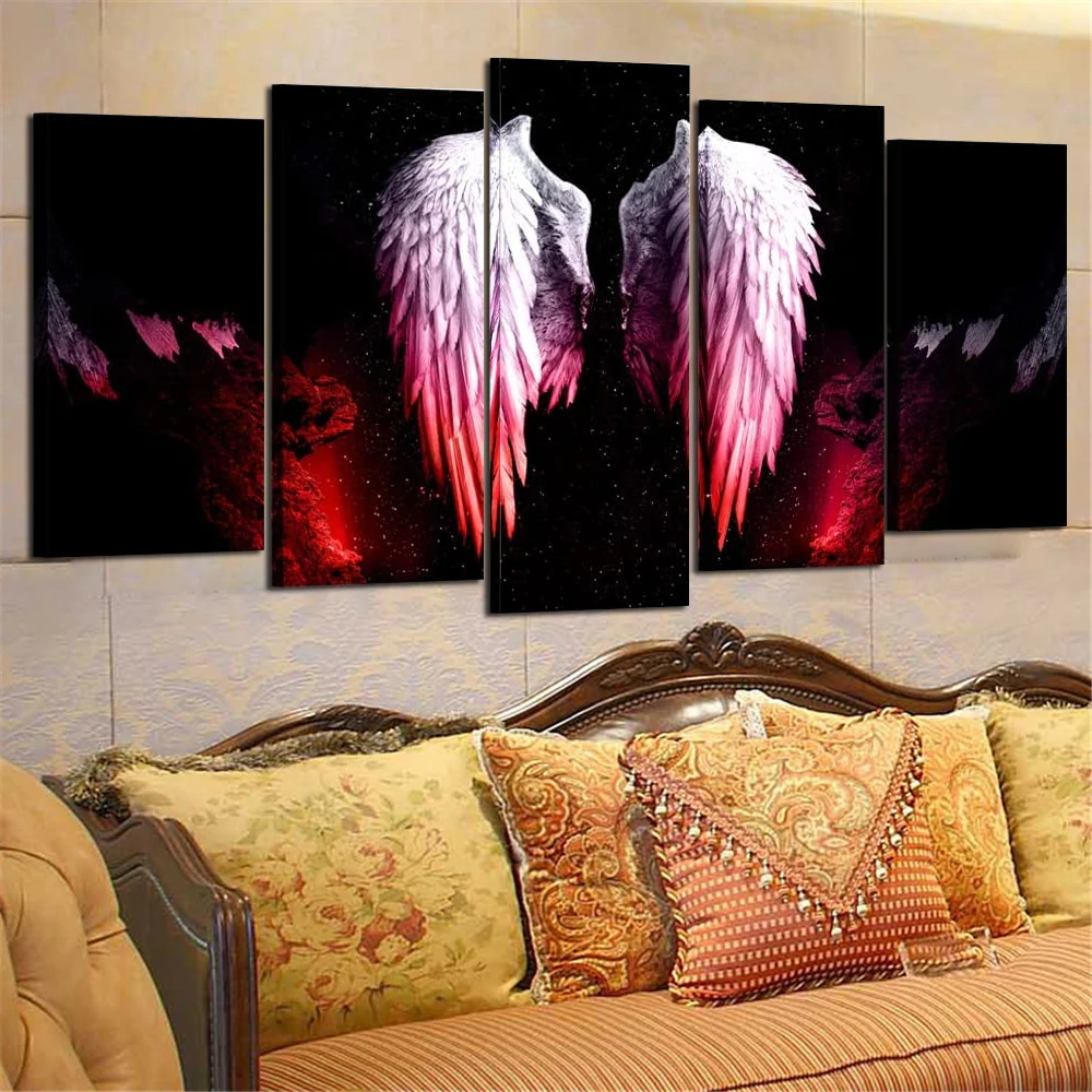 

No Framed 5 Pieces Lucifer Fallen Angel Wings Wall Art Canvas HD Print Posters Pictures Paintings Home Decor for Living Room