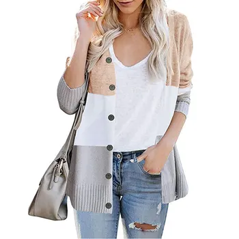 Women's Striped Stitching Long-Sleeved Button Cardigan Long Loose Sweater Coat
Women's Striped Stitching Long-Sleeved Button Cardigan Long Loose Sweater Coat