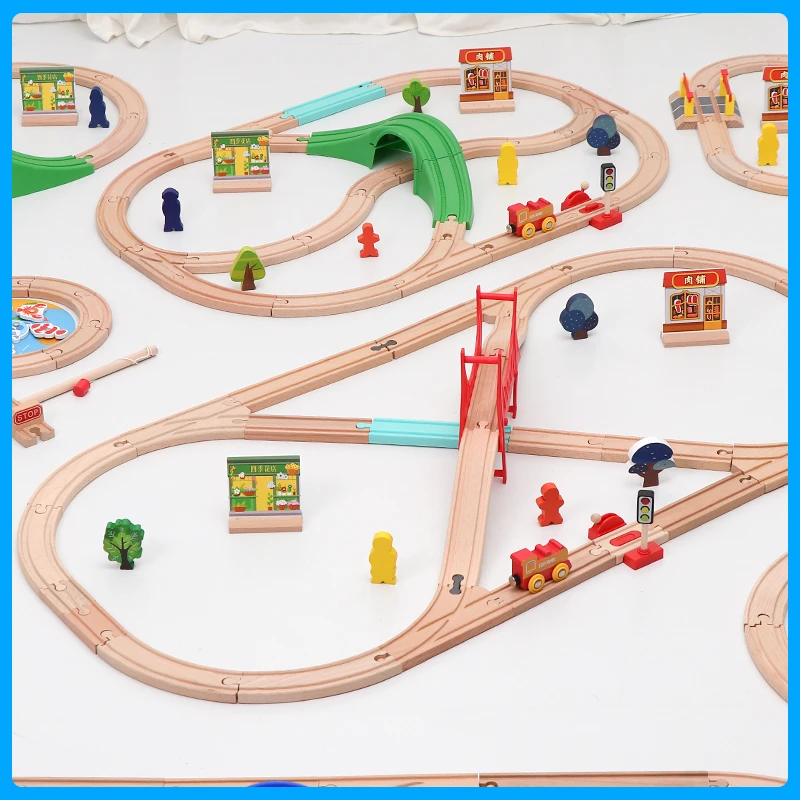 DIY Wooden Tracks Train Set Toy Train Toys Railway Track Compatible for All Common Track Wooden Train Toy for Kids Gifts