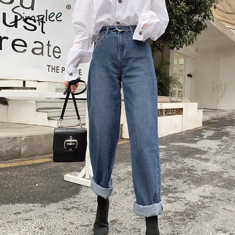 Simplee элегантные женские джинсы с поясом высокая талия Осень-зима джинсовые штаны