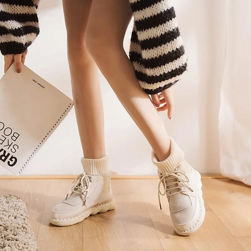 Winter Knitted Women Ankle Boots Plush Fashion Design Lace Up Women Boots Keep Warm Flat Platform Flock Winter Boots Women
Winter Knitted Women Ankle Boots Plush Fashion Design Lace Up Women Boots Keep Warm Flat Platform Flock Winter Boots Women