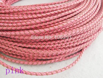 Free ship!!! 50 Meters High quality natural 3mm pink braided genuine leather cord 
Free ship!!! 50 Meters High quality natural 3mm pink braided genuine leather cord