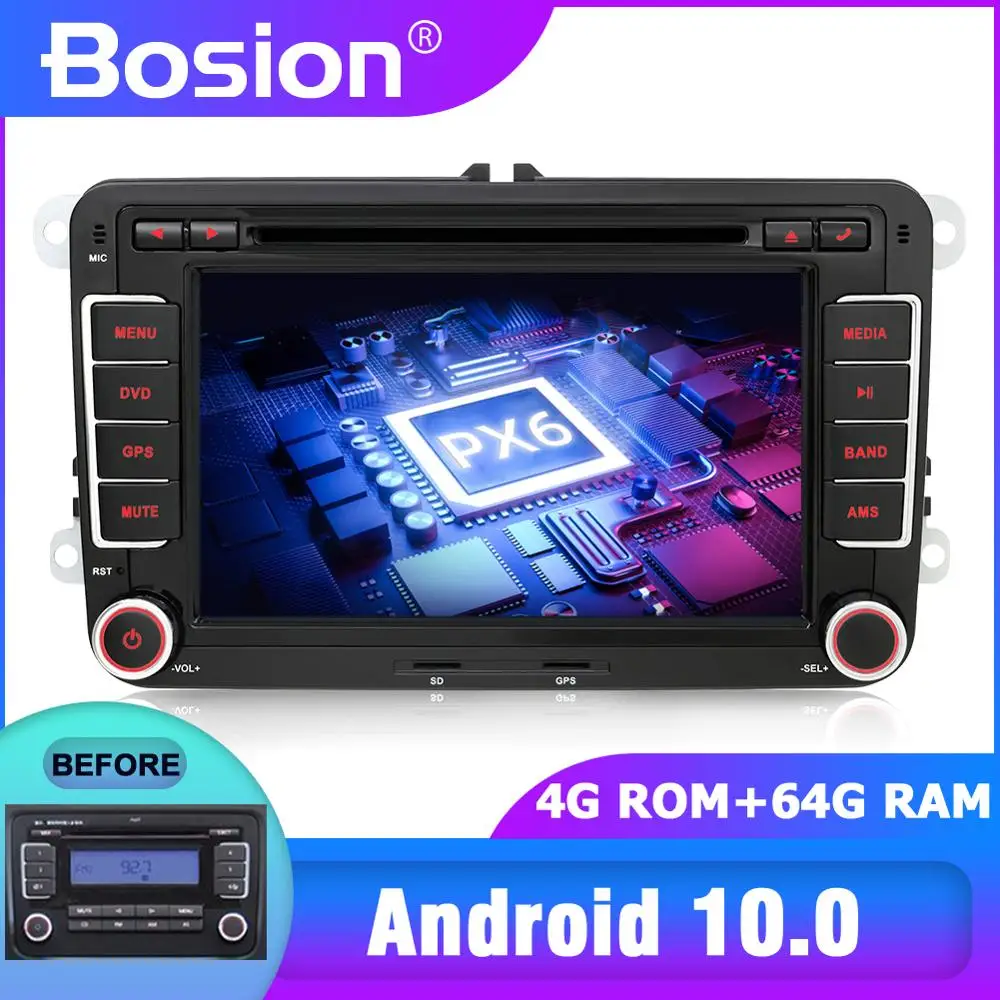 Автомобильный DVD плеер Bosion PX6 DSP ROM 46G Android 10 2 Din для Volkswagen Golf/Tiguan/Skoda/Fabia/Rapid/Seat/Leon WIFI BT