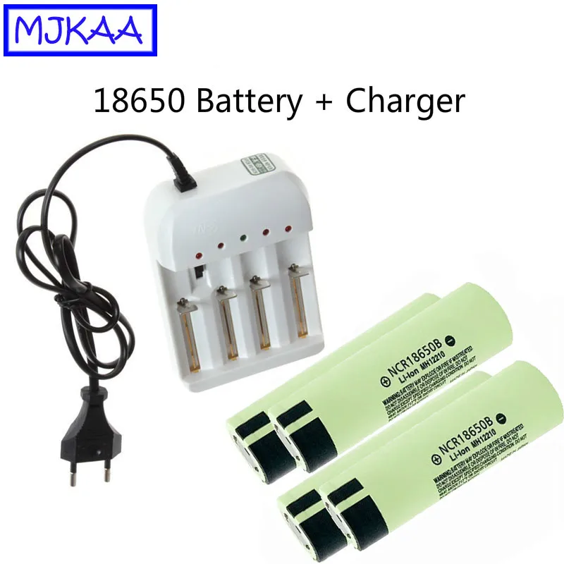 

MJKAA 4Pcs 18650 3.7V 3400mAh Lithium Rechargeable Battery + Charger US EU Plug Ni MH/Ni Zn/lithium Ii-ion Batteries Chargers