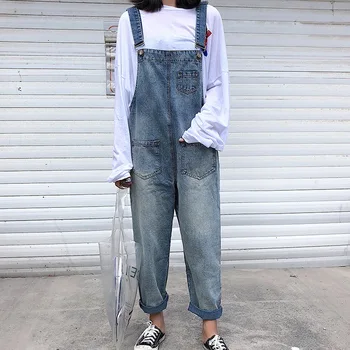 

Shoulder Strap Jeans Women's 2020 Spring And Summer New Style Korean-style Students Loose-Fit Versatile Hong Kong Flavor Retro