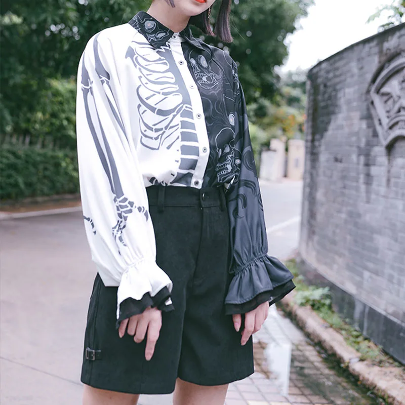 Harajuku Skull Blouses | Punk Style Shirt Lantern Sleeve Blusas Mujer loose tops Harajuku Skull Blouses | Punk Style Shirt Lantern Sleeve Blusas Mujer loose tops
