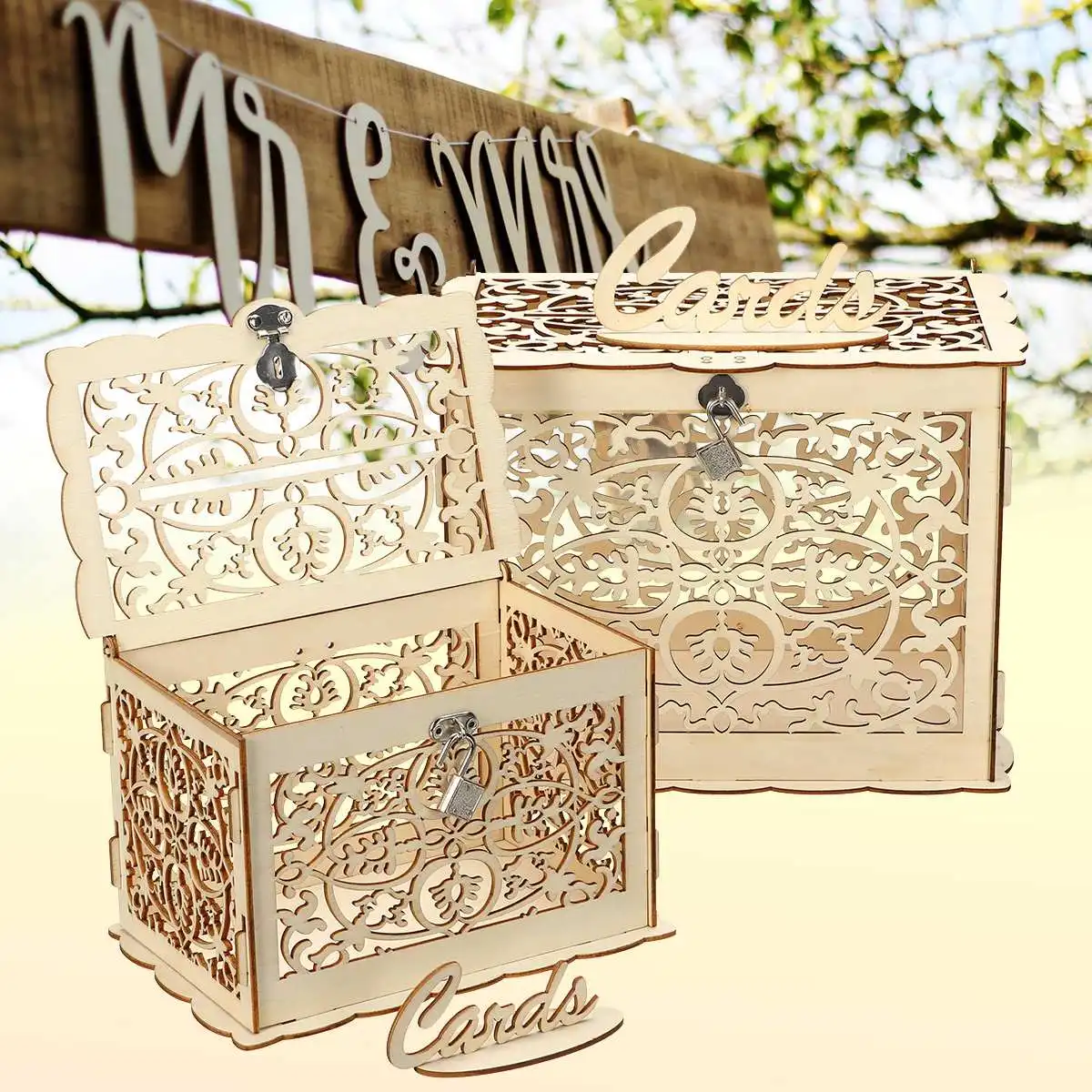 Rustic Wedding Card Box DIY Wedding Gift Card Holder Wooden Money Case for Birthday Party Baby Shower Decoration with Lock
Rustic Wedding Card Box DIY Wedding Gift Card Holder Wooden Money Case for Birthday Party Baby Shower Decoration with Lock
