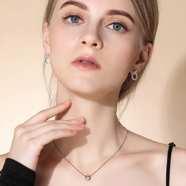 LByzHan – boucles d'oreilles rondes en argent Sterling 100% véritable 925 avec strass, bijoux géométriques pour femmes 2