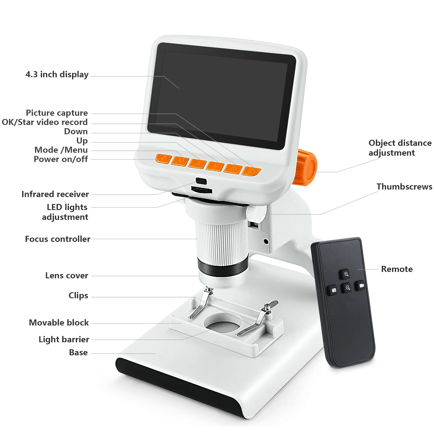 

4.3" Screen 1080P 220x USB Digital Microscope Student Educational Science Inspection Handheld Endoscope CMOS Borescope Magnifier