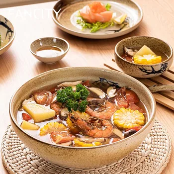 FANCITY Japanese retro dishes and tableware ceramic household set rice bowl single creative personality large bowl of soup noodl
FANCITY Japanese retro dishes and tableware ceramic household set rice bowl single creative personality large bowl of soup noodl