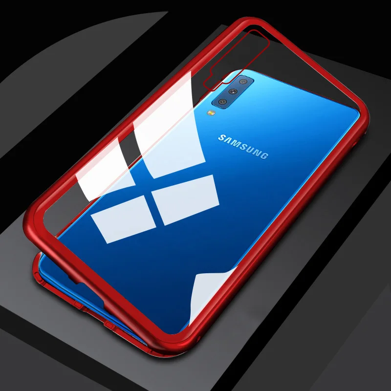 Магнитный флип-чехол для samsung galaxy a7 a9 2018 a750f чехол из закаленного стекла задняя